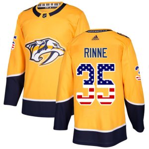 Herren Nashville Predators Eishockey Trikot Pekka Rinne #35 Authentic Gold USA Flag Fashion